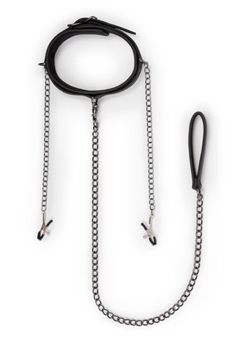 Wiązania-Leather Collar With Nipple Chains Wiązania-Leather Collar With Nipple Chains