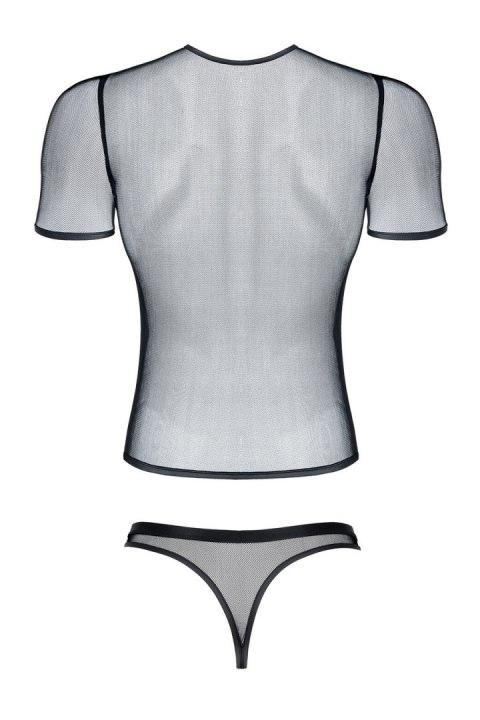 Męski komplet z elastycznej siatki: t-shirt w serek, stringi S Męski komplet z elastycznej siatki: t-shirt w serek, stringi S