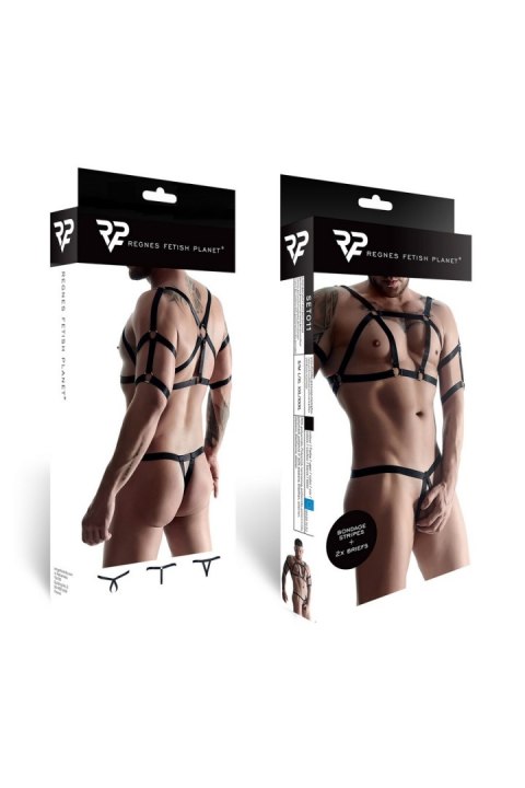 Męski komplet z gumy: t-shirt z ozdobami z tyłu i przodu, 2 pack stringi L/XL Męski komplet z gumy: t-shirt z ozdobami z tyłu i przodu, 2 pack stringi L/XL