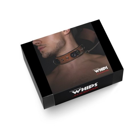 Wiązania-WHIPS obroża niewolnika ze smyczą, koniakowa Wiązania-WHIPS obroża niewolnika ze smyczą, koniakowa