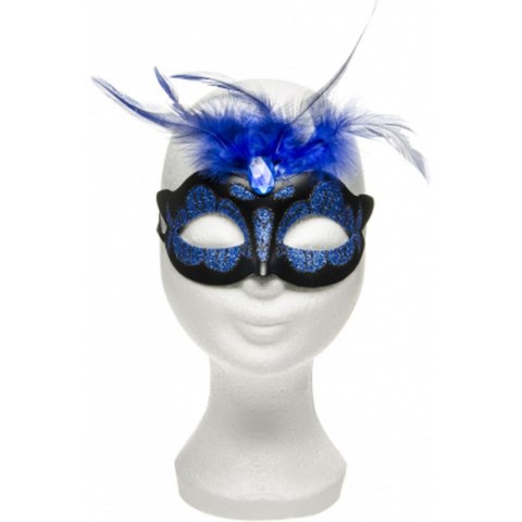 Maska-Venetian Mask Dark Blue with Dark Blue Stone and Feather Maska-Venetian Mask Dark Blue with Dark Blue Stone and Feather