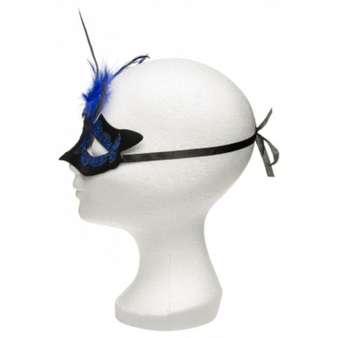 Maska-Venetian Mask Dark Blue with Dark Blue Stone and Feather Maska-Venetian Mask Dark Blue with Dark Blue Stone and Feather