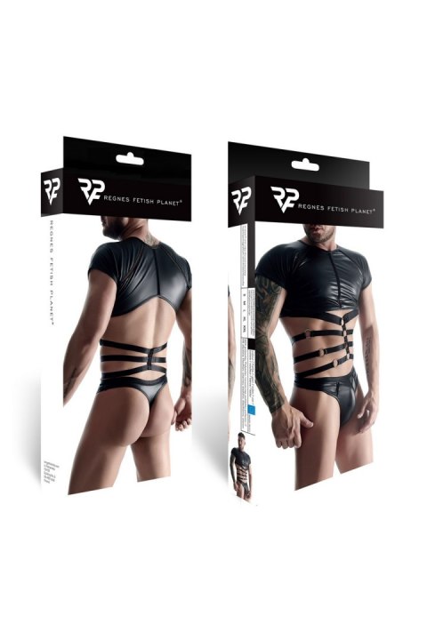 Męski komplet z wetlooka: t-shirt z ozdobną gumą, stringi z ozdobną taśmą z przodu M Męski komplet z wetlooka: t-shirt z ozdobną gumą, stringi z ozdobną taśmą z przodu M