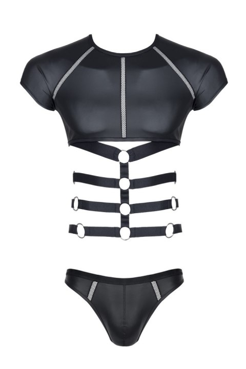Męski komplet z wetlooka: t-shirt z ozdobną gumą, stringi z ozdobną taśmą z przodu M Męski komplet z wetlooka: t-shirt z ozdobną gumą, stringi z ozdobną taśmą z przodu M
