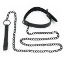 OBROŻA BONDAGE FETISH BLACK MATT COLLAR WITH LEASH 24-0234