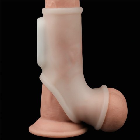 PIERŚCIEŃ NAKŁADKA VIBRATING SILK KNIGHTS RING WITH SCROTUM SLEEVE (WHITE) 24-0245 PIERŚCIEŃ NAKŁADKA VIBRATING SILK KNIGHTS RING WITH SCROTUM SLEEVE (WHITE) 24-0245