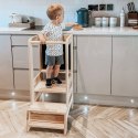 MeowBaby® Kitchen Helper z Tablicą, Drewniany Pomocnik Kuchenny dla Dziecka, Naturalny