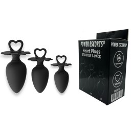 Power Escorts - Heart Plug Anal Starter 3-Pack - S, M & L - Black - quality Silicone - Colour box