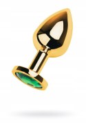 Gold anal plug TOYFA Metal with green round-shaped gem