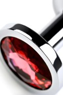 Silver anal plug with gem, red