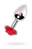 Anal plug Metal by TOYFA, metal, silver with red rose, 8 cm, O 2.7 cm, 48 g