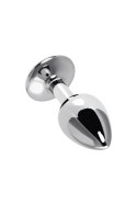 Anal plug Metal by TOYFA, metal, silver with red rose, 8 cm, O 2.7 cm, 48 g