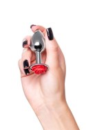 Anal plug Metal by TOYFA, metal, silver with red rose, 8 cm, O 2.7 cm, 48 g