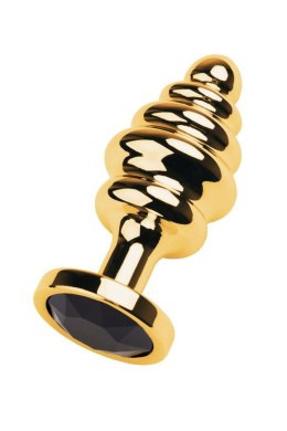 Golden anal plug with black gem