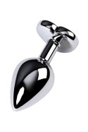 Silver anal plug TOYFA Metal with black heart-shaped gem, length 7 cm, diameter 1,8-3,3 cm, weight 92 gr