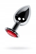 Silver anal plug TOYFA Metal with red round-shaped gem,