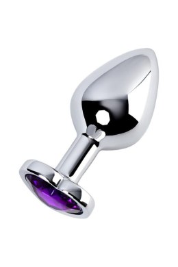 Silver anal plug with purple gem heart-shaped