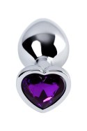 Silver anal plug with purple gem heart-shaped