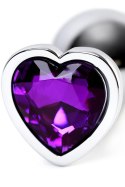 Silver anal plug with purple gem heart-shaped